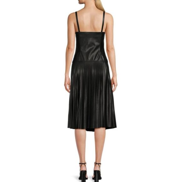 PROENZA SCHOULER Pleated Drop Waist Faux Leather Dress in Black NWT Size 2 - Picture 3 of 9